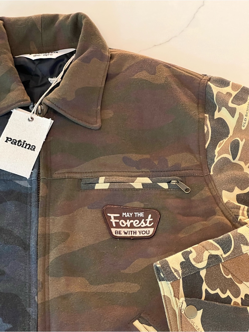 May the Forest Be With You!!!  Split Camo quilted Zip Jacket - Blue, Brown, Tan